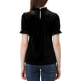 thumbnail image 3 of INSPIRE CHIC Ruffle Collar Shirt for Women's Short Sleeve Velvet Tops Blouse XL Black, 3 of 6