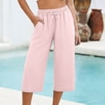 thumbnail image 5 of Dwellite Women's Capri Pants High Waisted Drawstring Palazzo Cropped Pants Summer Casual Trousers with Pockets Pink 2XL, 5 of 5