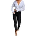 thumbnail image 3 of Arvbitana Women's Solid Color Long Pants, Ankle Length Skinny Ruched Leggings, 3 of 6