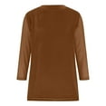 thumbnail image 4 of Olyvenn 3/4 Long Sleeve Mesh Velvet Shirts for Women Dressy Loose Crewneck Office Blouses Elegant Business Casual Party Tops Khaki M, 4 of 5