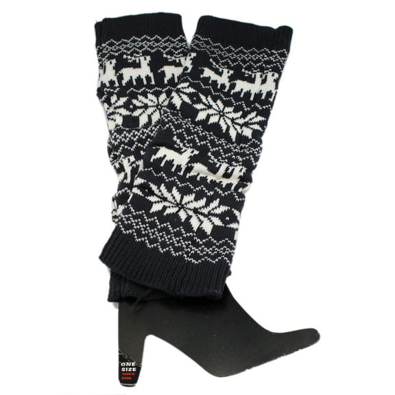 Yelete Dark Gray Leg Warmers With Snowflake and Reindeer Design