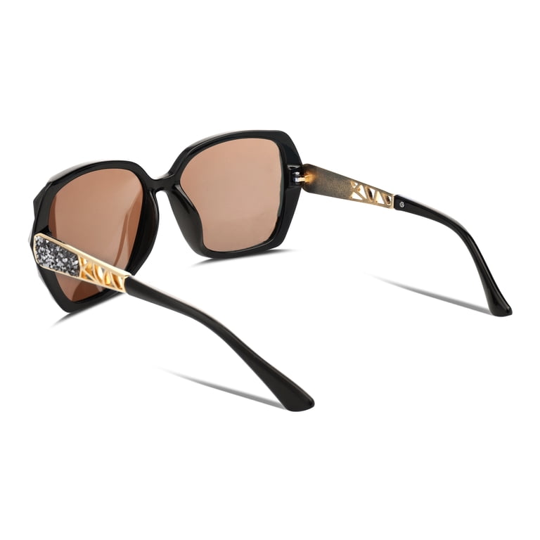 Women\'s Black Crystal Square Sunglasses Sparkling Composite Shiny Frame Design Amazon.com: FEISEDY Polarized Women Square Sunglasses  main image 2