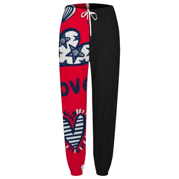 Gibobby pantalones de yoga Pantalones deportivos informales con cordón y estampado digital de amor rojo suelto para mujer (Negro, XL)