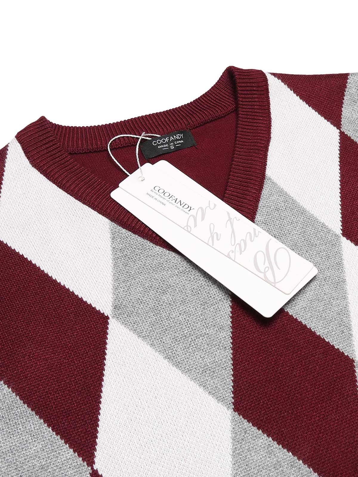 Coofandy Men's Casual Slim Fit V-neck Rhombus Business Knitwear Sweater Vest,X-Large,Wine Red