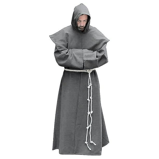 S-5xl Renacimiento Monje Clérigo Hábito Escapulario Fraile Traje Religioso Santo Bata Hombres Sacerdote Capucha Traje de Halloween