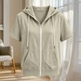 thumbnail image 4 of Wlynlyn Short Sleeve Hoodies for Girls Fleece Zip-Up Sweatshirts Kids Casual Comfy Athletic Lightweight Fashion Outwear Jackets(Khaki,9-10 Years), 4 of 5