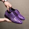 thumbnail image 5 of Men's Crocodile Embossed Purple Oxford Shoes Low Heel Lace Up Shiny Formal Party Wedding Stage Dress Leather Shoes, 5 of 6