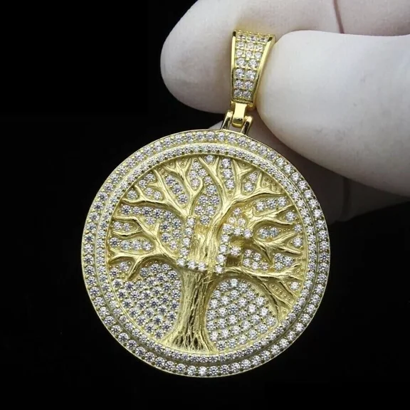 2 Ct Round Cut Moissanite Natural Custom Pendant 10K Yellow Gold Plated