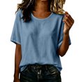 thumbnail image 2 of Zysthvn 3/4 Sleeve Women's Tops Summer Casual Cotton Womens Tshirt Solid Crew Neck Breathable Loose Fit, 2 of 5