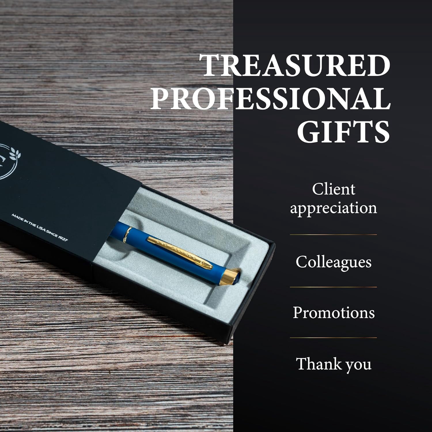 Garland Metal Slim Pen, Made in USA, Fine Gloss Finish with 24k Gold Trim For Executive Desk, Graduation, Groomsmen Gifts, Professional Men & Women, Keepsake Gift Box, Refillable- Blue/Gold