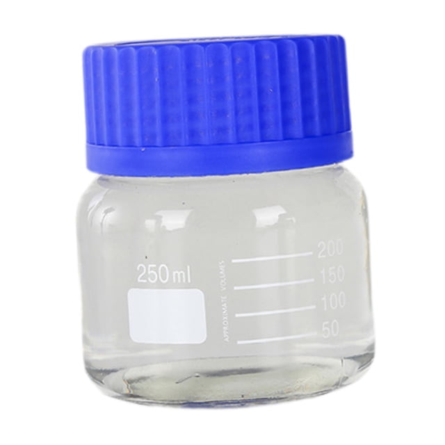 Botellas de reactivos, botella de medios, botellas de muestras científicas redondas transparentes, botellas de almacenamiento de líquidos para laboratorios, almacenamiento en casa 250ml