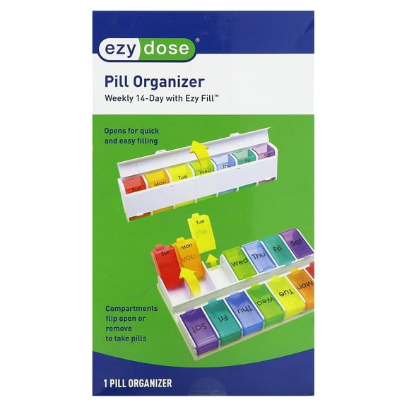 Ezy Dose Ezy Fill Weekly 14-Day Pill Organizer, Pop-Out Compartments, Rainbow