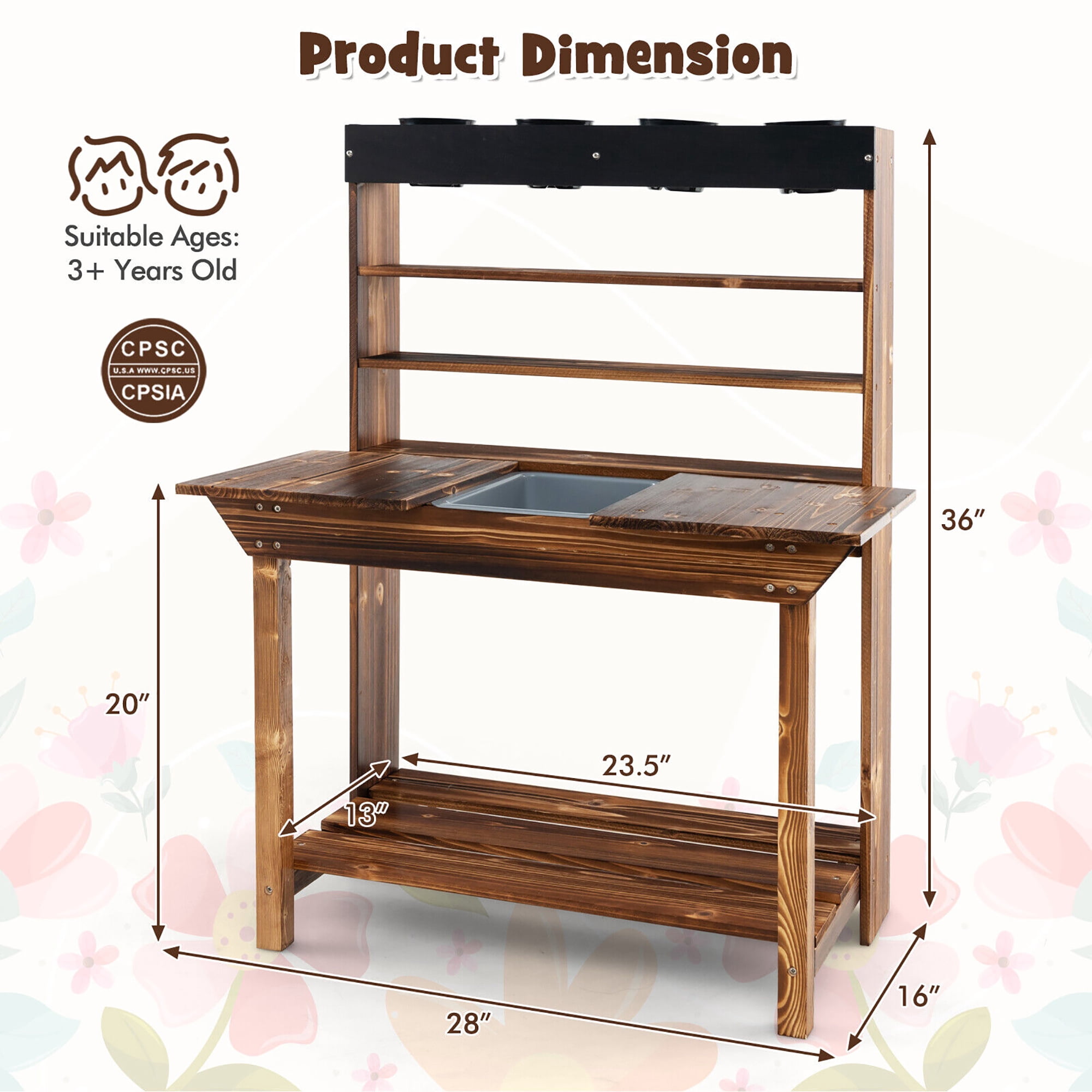 Gymax Kids Potting Bench Wooden Toy Gardening Center with