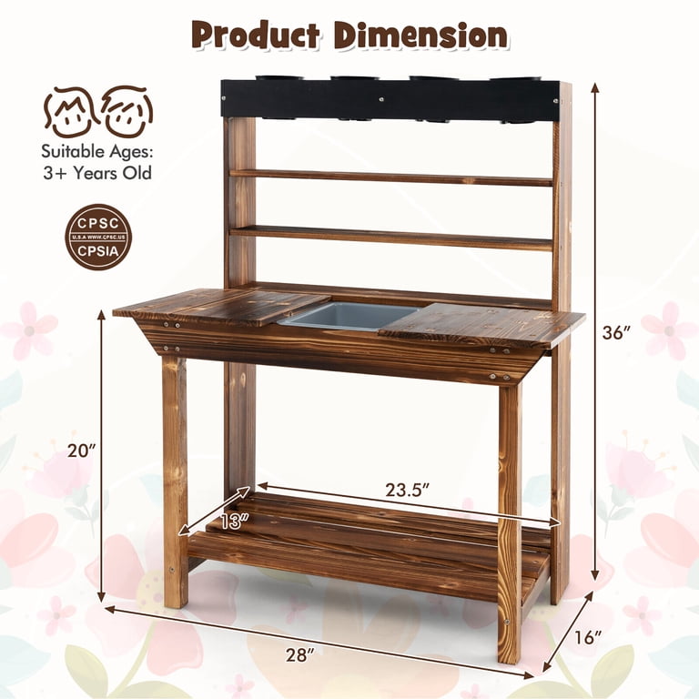 Gymax Kids Potting Bench Wooden Toy Gardening Center with