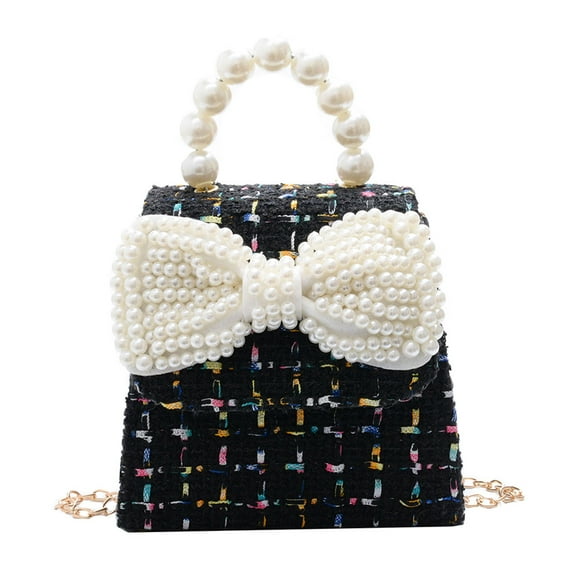 Bolso de hombro individual para niños, moderno, con lazo de perlas, bandolera, monedero