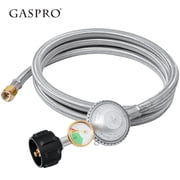 GASPRO Propane Gas Regulator Hose 6 ft with Gauge, Stainless Steel Braided LP Gas Hose, Replacement for Gas Grill, Fire Pit, Patio Heater, BBQ, Propane Tank