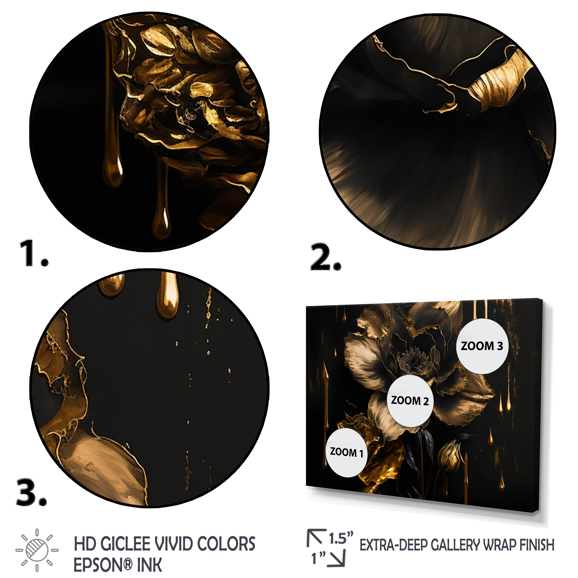 Designart Black And Gold Daffodil Design II Canvas Wall Art