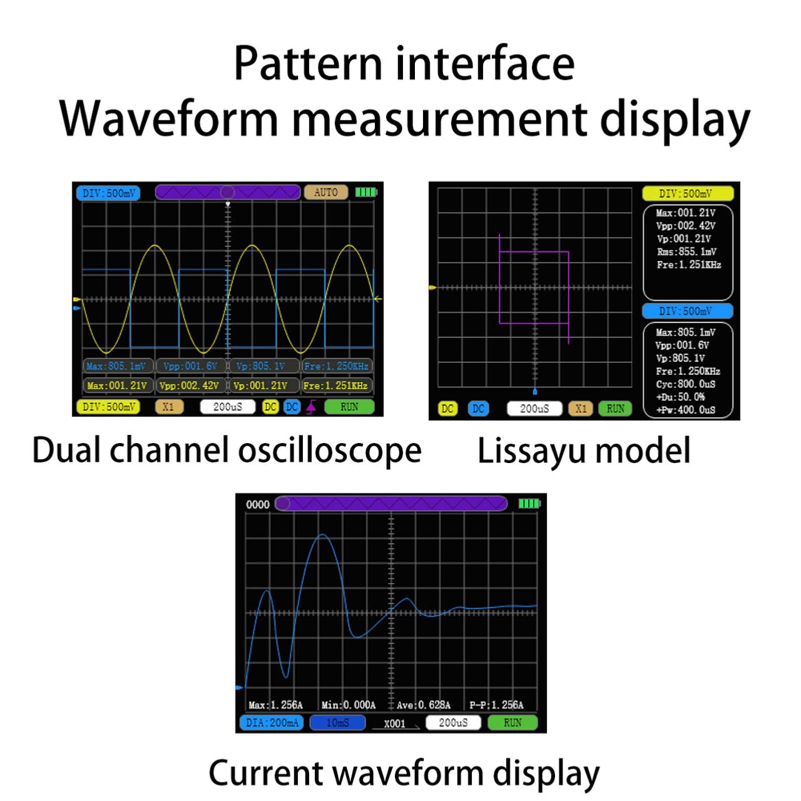Sampling Compact Portable Digital Oscilloscope 50M Sampling Rate 10M Analogue Bandwidth Handheld Current Oscilloscope Cellphone Repairs Lissajous Patterns 6A Current Waveform