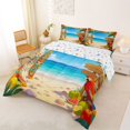 thumbnail image 2 of Castle Fairy Cartoon Tiki Surf Beach Queen Comforter Set 3 Pieces,Hibiscus Parrot Tropical Scene Comforter Sets Queen,Sand Turquoise,Reversible,1 Comforter and 2 Pillowcases, 2 of 6