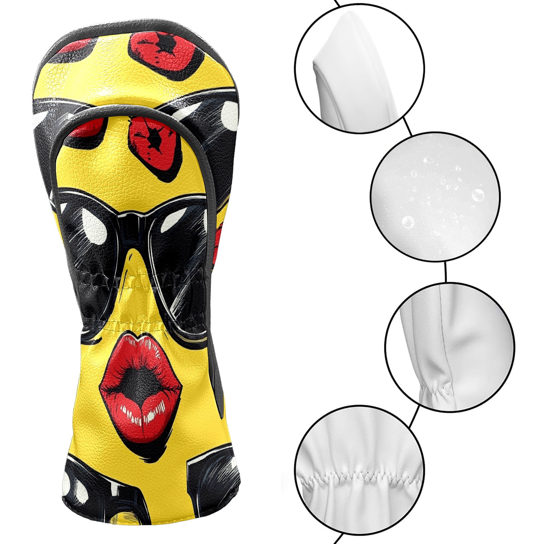 Golf Club Covers PU Leather Waterproof Head Covers for Fairway Woods Hybrids Funny Patterns
