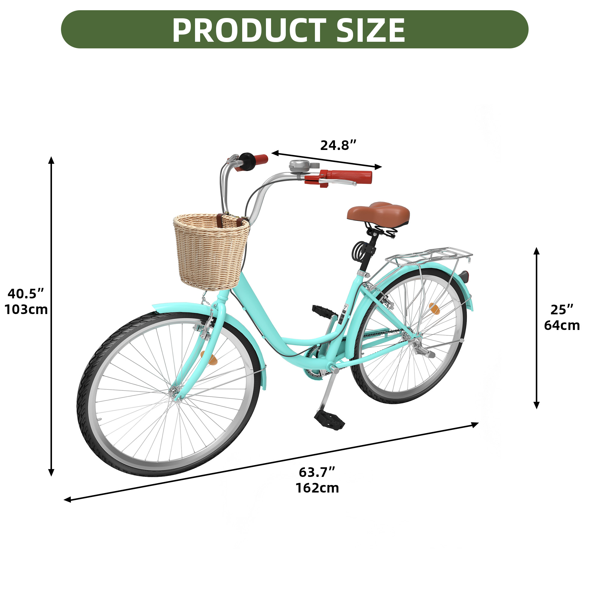Uforic 24" Beach Cruiser Bike for Women, 7-Speed Adjustable Seat Bike Bicycle for Adult City Commuter, Mint Green