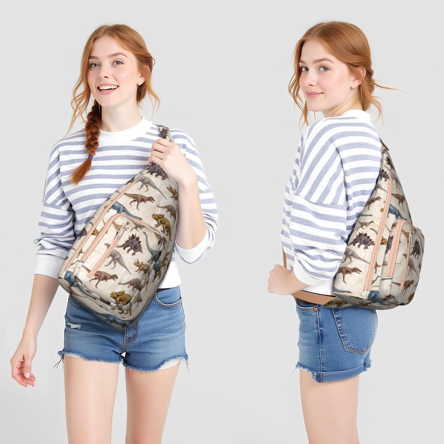 Retro Dinosaur Print Sling Backpack – Lightweight Crossbody Bag for Hiking, Travel & Daily Adventures