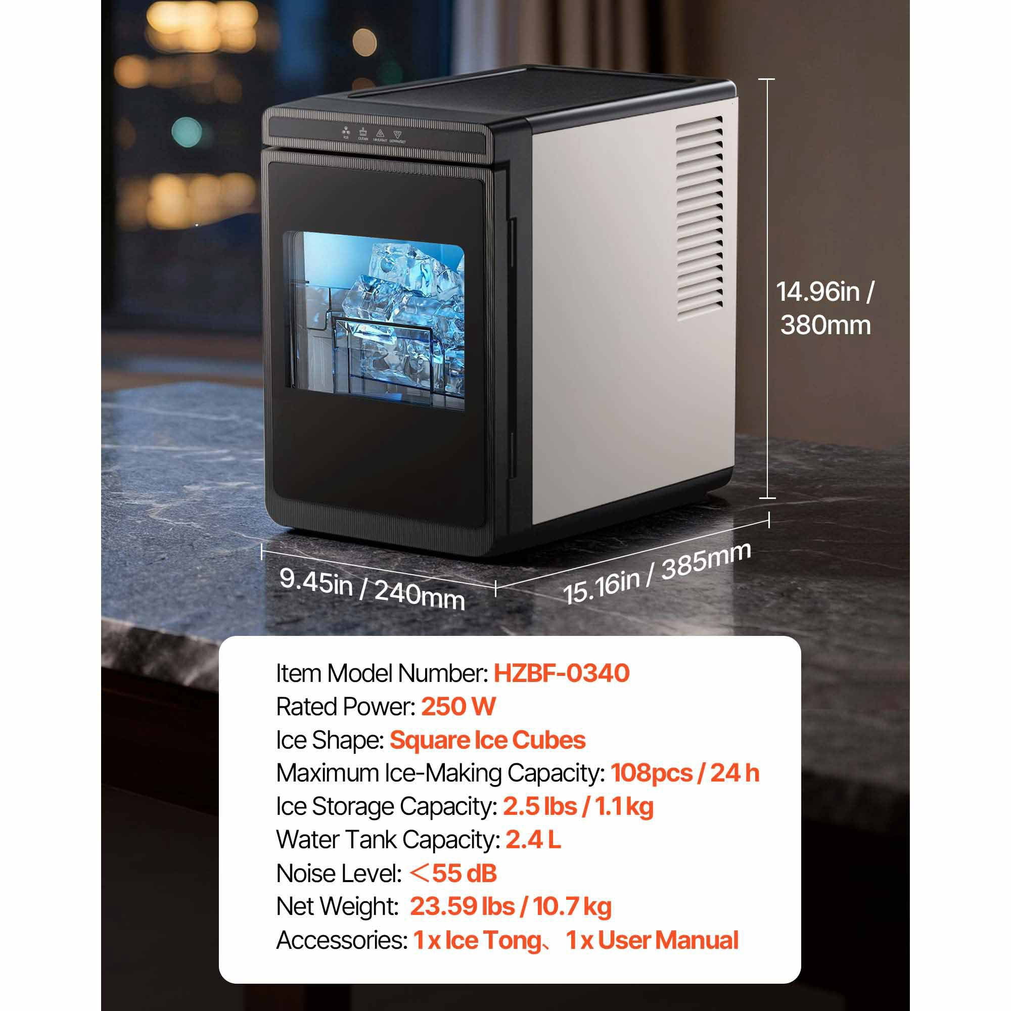 Compact Ice Maker Machine,26lbs Daily Output,Self-Cleaning Portable Ice Maker with Scoop for Countertop,Makes Square Ice Cubes for Home,Office,Party,Travel
