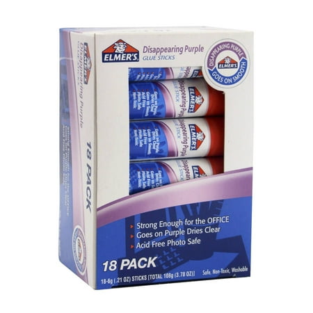 Elmer's Disappearing Purple Glue Stick, Purple and Clear, 0.21 oz, 18pk