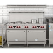 60 In. Commercial Electric Range with 10 Burners and 2 Standard Electric Ovens in Stainless Steel - 208V 3 Phase