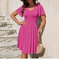 thumbnail image 4 of ShomPort Summer Casual Dress for Women U Neck Button Midi Dress Ruffle Sleeve Textured Wrinkle Free Dress, 4 of 7