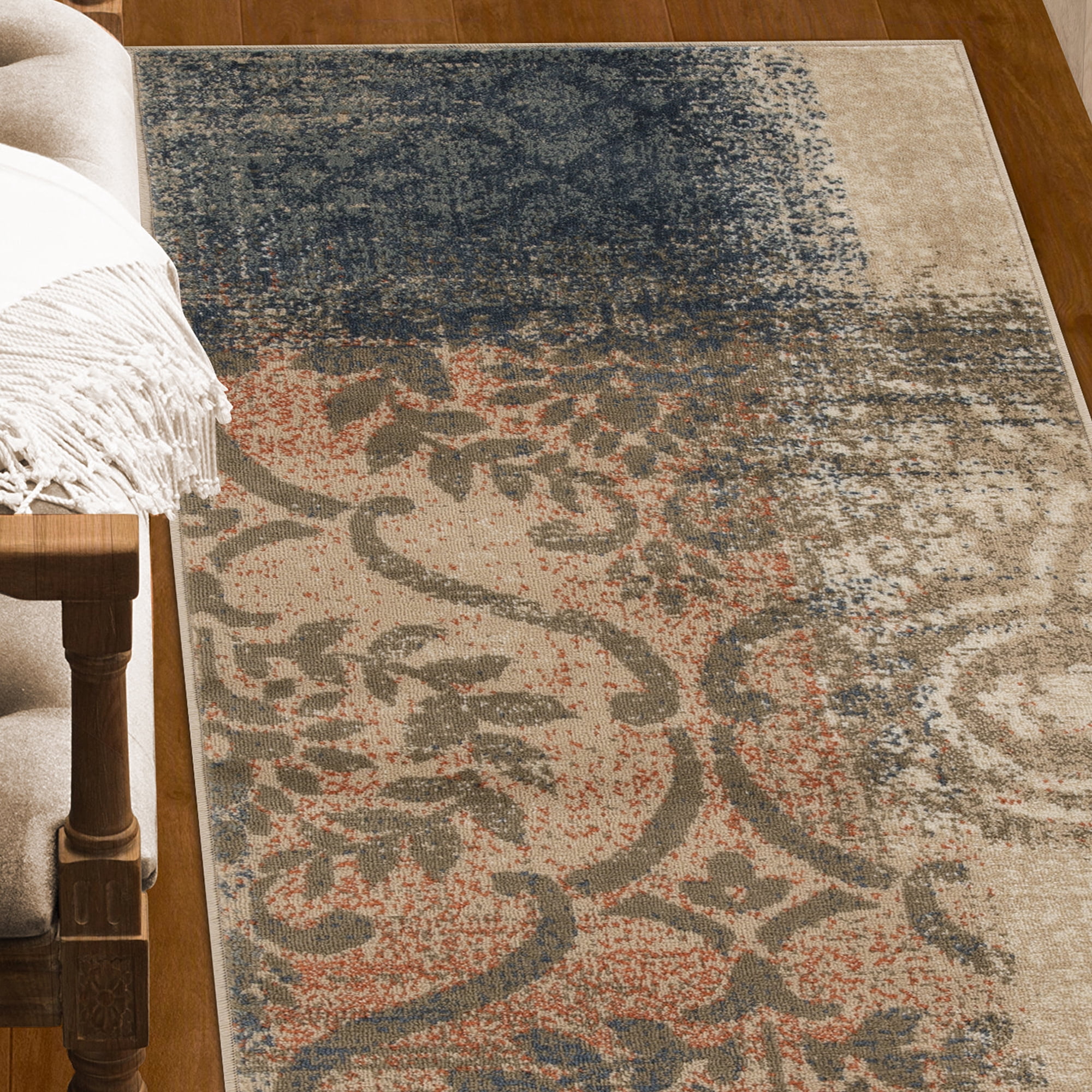 Superior Bristol 2' 7" x 8' Indoor Runner Rug, Rugs for Living Room Bedroom, Midnight Navy-Salmon