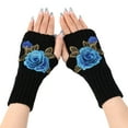 thumbnail image 5 of Opolski 1 Pair Knitted Gloves Fingerless Flower Embroidery Thumb Hole Elegant Stretchy Cold Resistant Soft Autumn Winter Women Writing Gloves for Outdoor White+Blue, 5 of 8