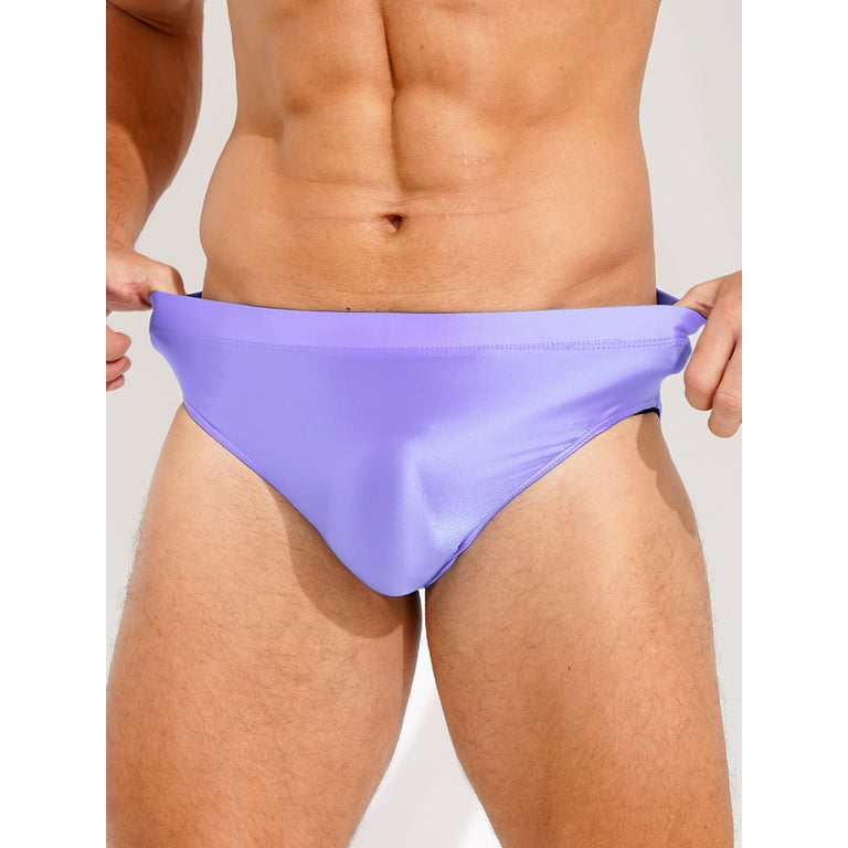 IEFIEL Mens Solid Color Underwear Glossy High Waist Swimming Underpants  Sunbathing Bikini Briefs Light Purple XXL 