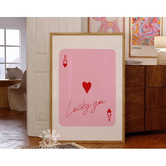 Kna Prints - Lucky You Print, Retro Playing Card Poster, Trendy Wall Art, Pink Preppy Poster, Girly Dorm Room Decor, Art, Digital Prints Wall Art Decor For Home Office, UNFRAMED-8x12