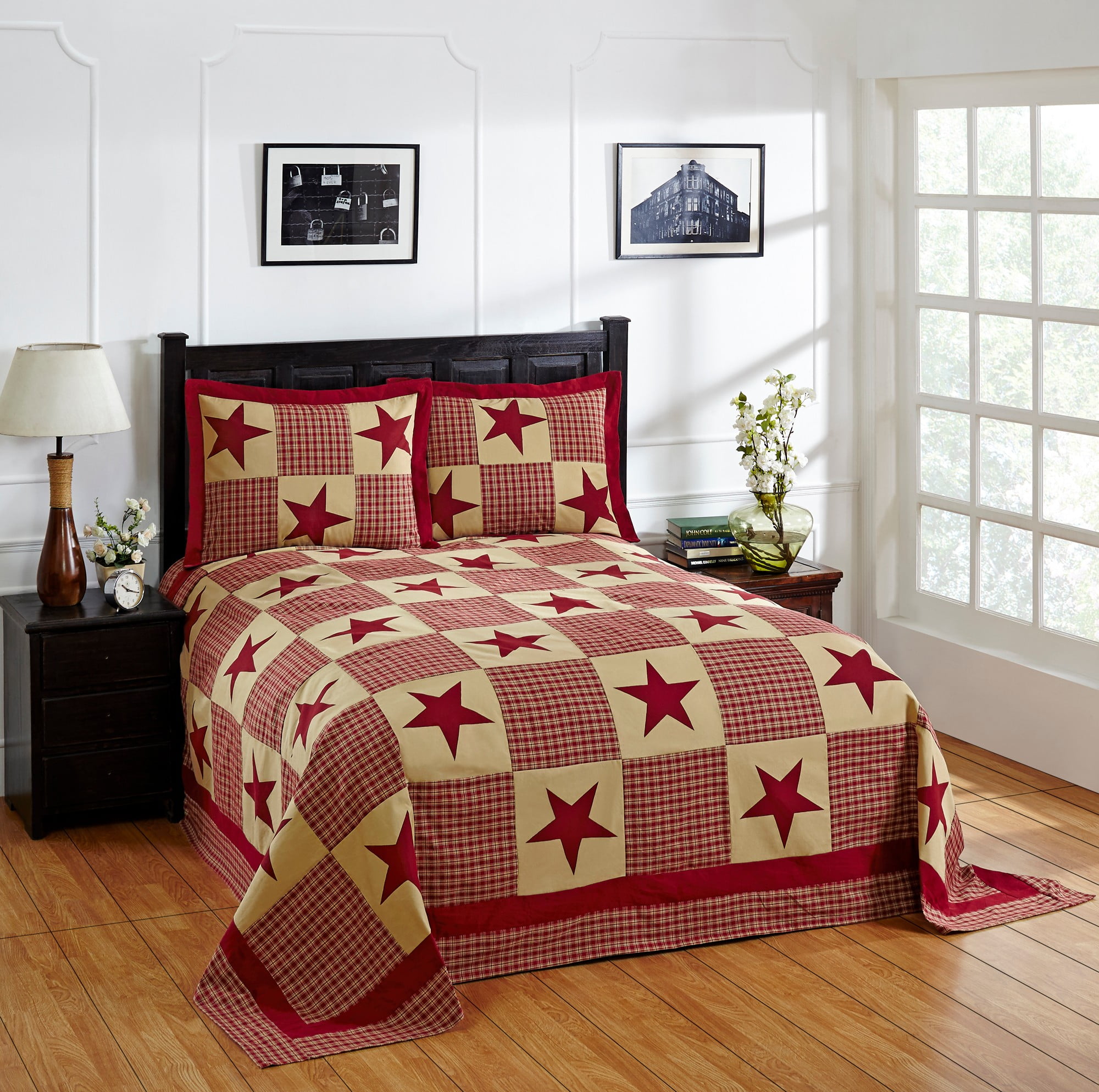 Cotton Twin Bedspread Set Red Gold, Americana Bedding Twin