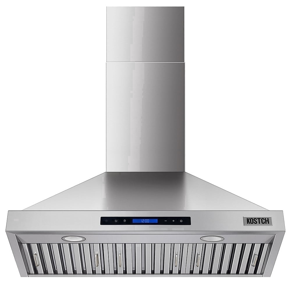 KOSTCH 36 inch Convertible Ducted Wall-Mount Range Hood, 600 CFM Kitchen Vent Hood with 3 Speed Exhaust Fan & LED Light, Kitchen Range Hood with Touchscreen Control Panel & Remote Control