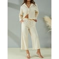 thumbnail image 2 of Liacowi Women Tops Pants Suit Plus Size Long Sleeve Buttons Lapel Shirt Long Pants Linen Sets for Women 2 Piece S-5XL, 2 of 9