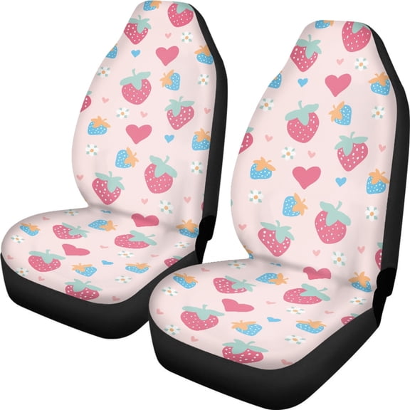 XYZCANDO Strawberry Heart Print Car Seat Covers for Woman Waterproof Car Front Seat Covers Removable Easy to Install, for Van Truck SUV