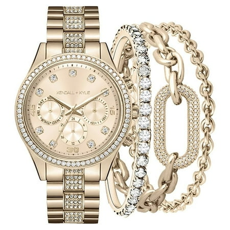 Kendall + Kylie Ladies Rosegold Tone Metal Analog Watch and Bracelet Set