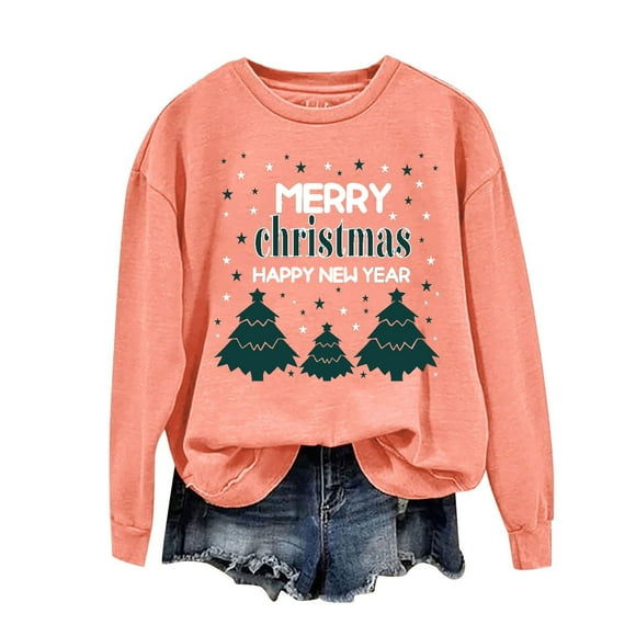 lcziwo Crewneck Sweatshirts Women Christmas Oversized Sweatshirt Long Sleeve Xmas Graphic Pullover Trendy Plus Size Pullovers Pink,XXL