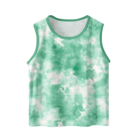 LLYwey Toddler Tank Tops Girls Boys Summer Tie Dyed Crew Neck Sleeveless Tees Shirts Kids Athletic Workout Tanks Soft Cotton Camisole Undershirts, T-84, Green, 6T