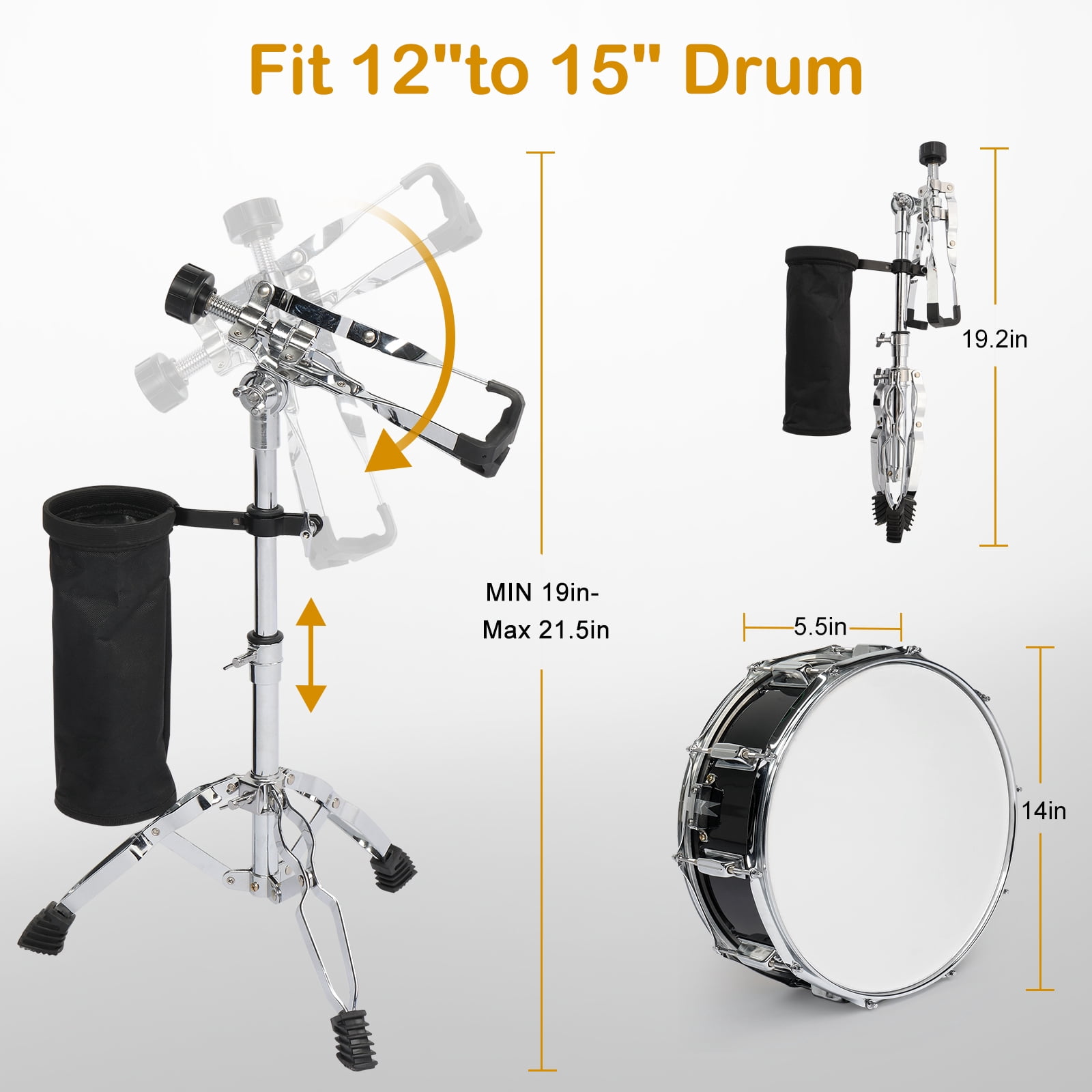 Ktaxon 14" x 5.5" Snare Drum Set for Beginners, Includes Drumstick Holder, Bag, Strap, Mute Pad & Sticks , Black