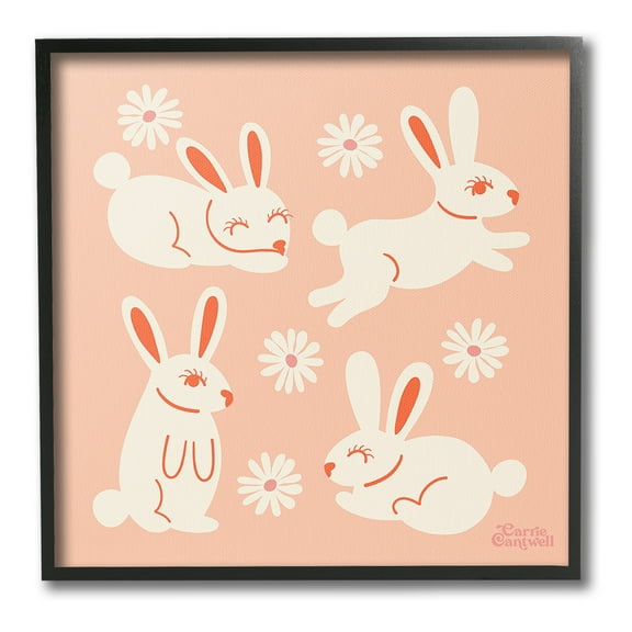 Stupell Industries Minimal Rabbits Pattern Animals & Insects Painting Black Framed Art Print Wall Art, 12 x 12
