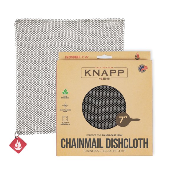 Knapp Made Chainmail Dishcloth 7”x5” - Replace Your Dirty Sponge - All Purpose Kitchenware, Pots & Pans Cleaner - Lasts a Lifetime