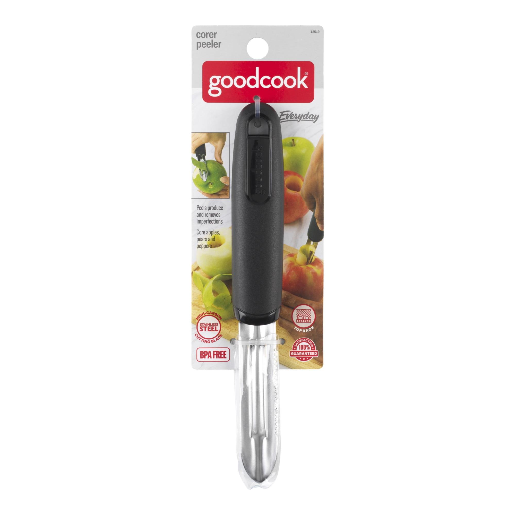 GoodCook 10.8 Stainless Steel Fruit and Vegetable Peeler and Corer, Black  