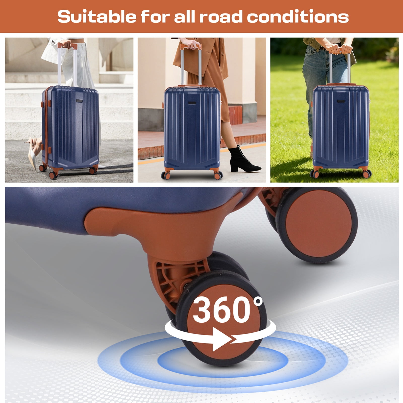 COBIZI 3-Piece Hardshell Luggage Sets Hardside ABS+PC with 360°Spinner Wheels&TSA Lock,Lightweight 3 Pc Luggage Sets,20in 24in 28in(Dark Blue)