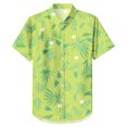thumbnail image 4 of FINALGANG Mens Short Sleeve Button Up Hawaiian Shirt Leaf Flower Print Collar Casual Beach Vacation Shirt For Summer Outdoor Party Daily Wear Green XXXXL, 4 of 4