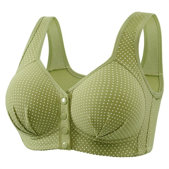 Sports Bra Women Sexy Lace Front Button Shaping Cup Adjustable Shoulder Strap Large Size Bra,Green Nylon Underwear 50