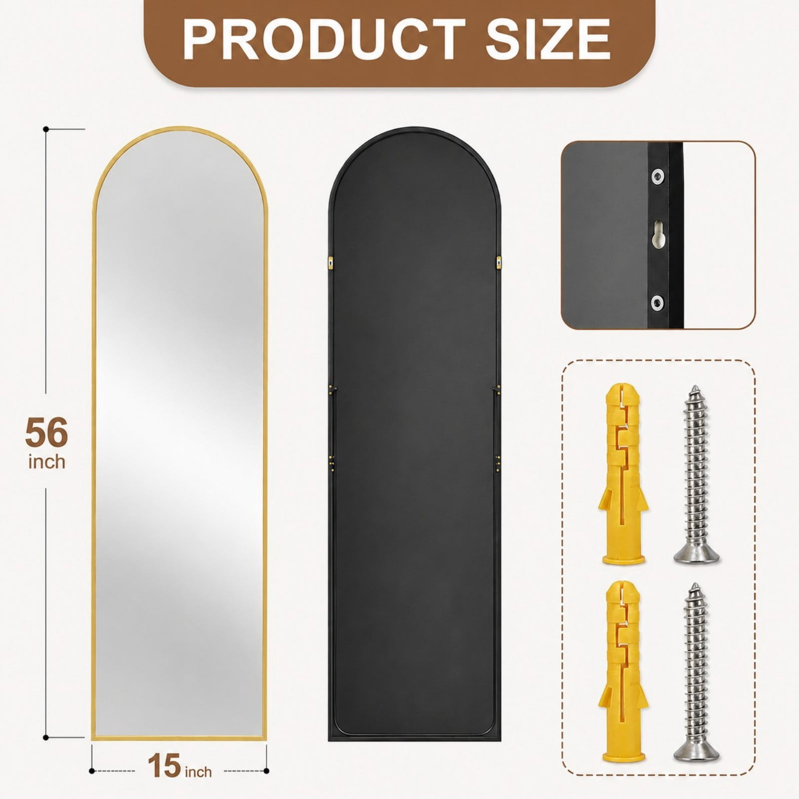 Cenovo 56"x 15" Arched Full Length Mirror Full Body Floor Mirrors, Gold