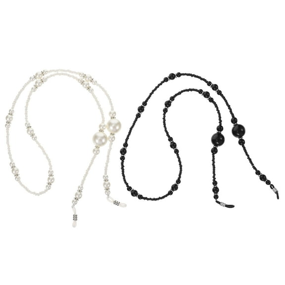 Onaparter 2 Pcs Pearl Glasses Lanyard Hanging Ropes Eyeglasses Beaded Chains for Child Elder （White）